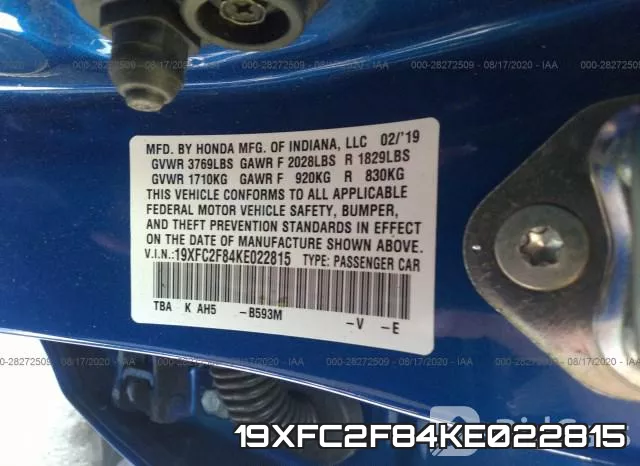19XFC2F84KE022815 фото 10