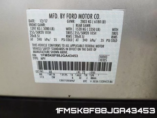 1FM5K8F88JGA43453 фото 2