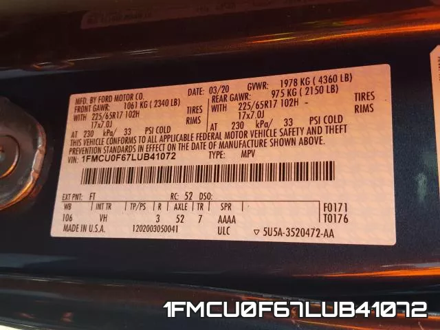1FMCU0F67LUB41072 фото 2