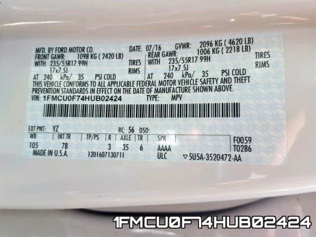 1FMCU0F74HUB02424 фото 2