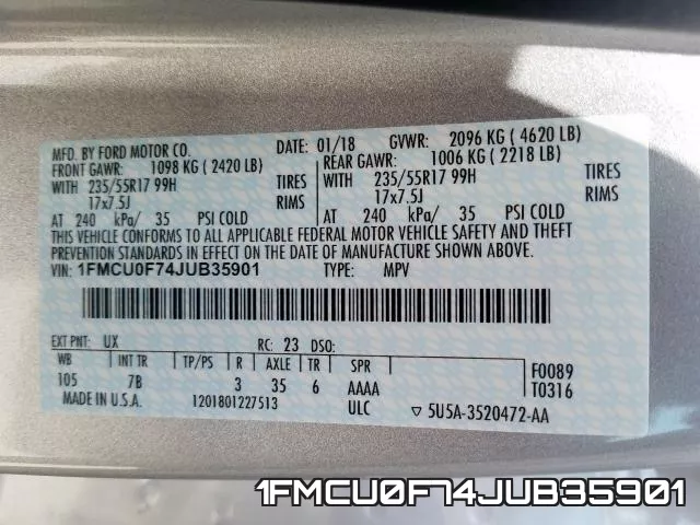 1FMCU0F74JUB35901 фото 2