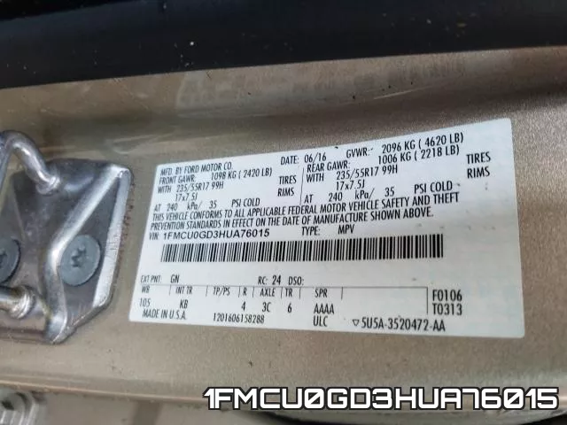 1FMCU0GD3HUA76015 фото 2