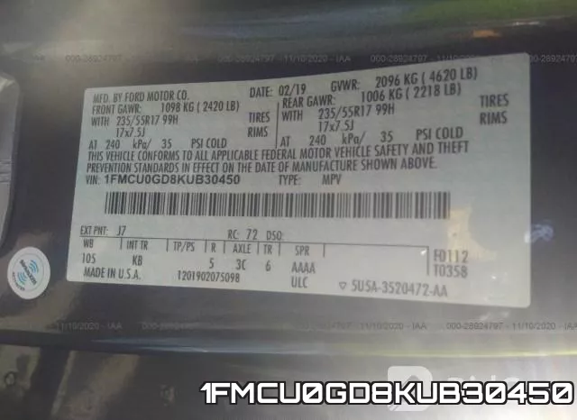 1FMCU0GD8KUB30450 фото 10