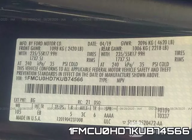 1FMCU0HD7KUB74566 фото 10