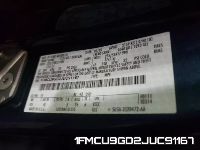 1FMCU9GD2JUC91167 фото 2