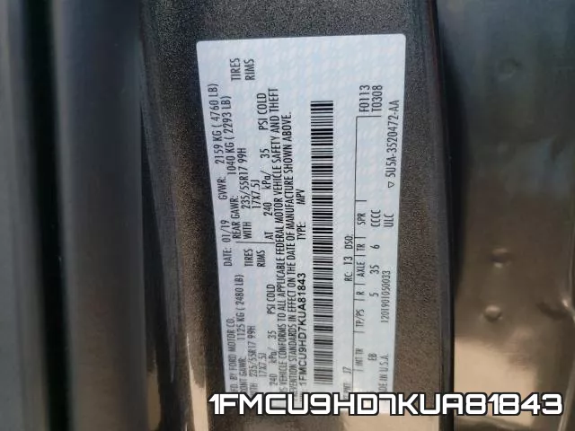 1FMCU9HD7KUA81843 фото 2