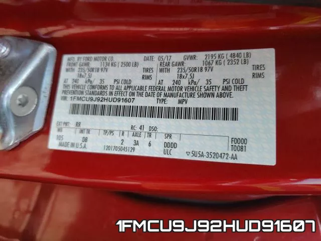 1FMCU9J92HUD91607 фото 2
