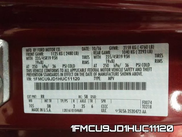 1FMCU9JD1HUC11120 фото 2