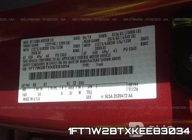 1FT7W2BTXKEE83034 фото 10