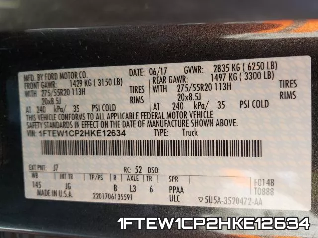 1FTEW1CP2HKE12634 фото 2