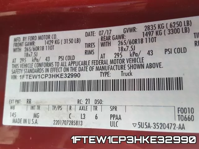 1FTEW1CP3HKE32990 фото 2