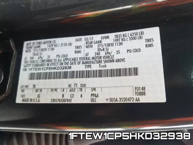 1FTEW1CP5HKD32938 фото 2