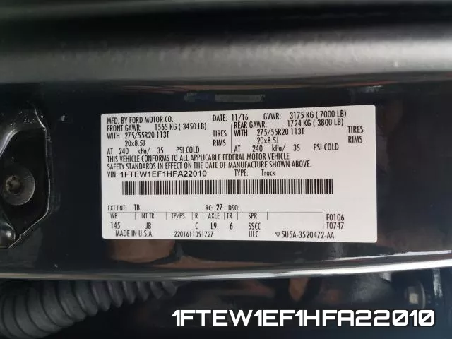 1FTEW1EF1HFA22010 фото 2