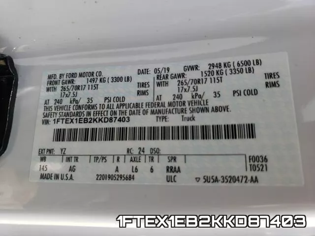 1FTEX1EB2KKD87403 фото 2