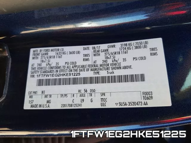 1FTFW1EG2HKE51225 фото 2