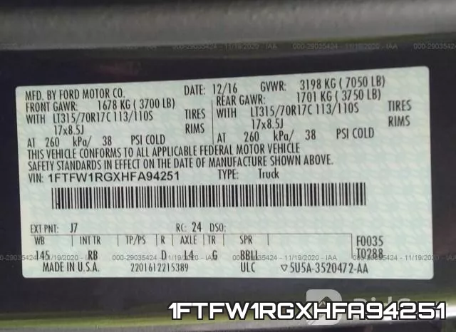 1FTFW1RGXHFA94251 фото 10
