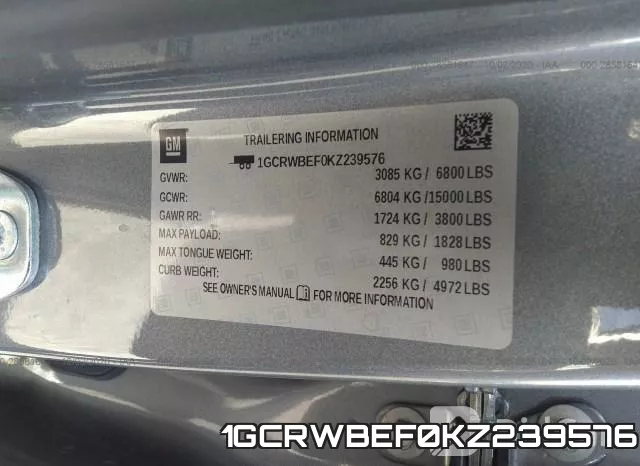 1GCRWBEF0KZ239576 фото 9