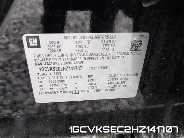 1GCVKSEC2HZ141707 фото 2