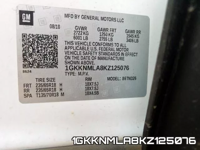 1GKKNMLA8KZ125076 фото 2