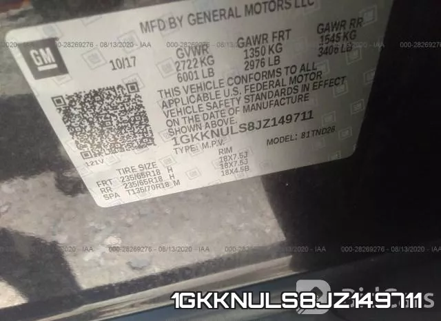 1GKKNULS8JZ149711 фото 10