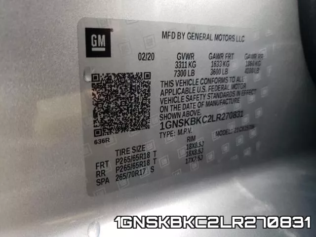 1GNSKBKC2LR270831 фото 2