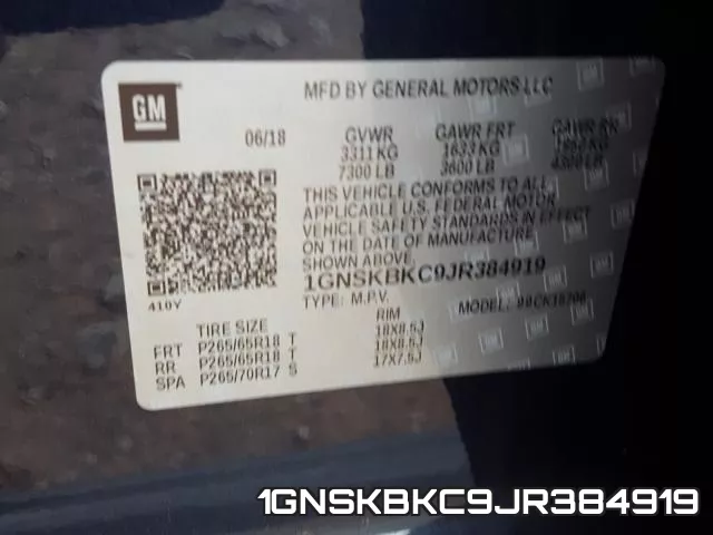 1GNSKBKC9JR384919 фото 2