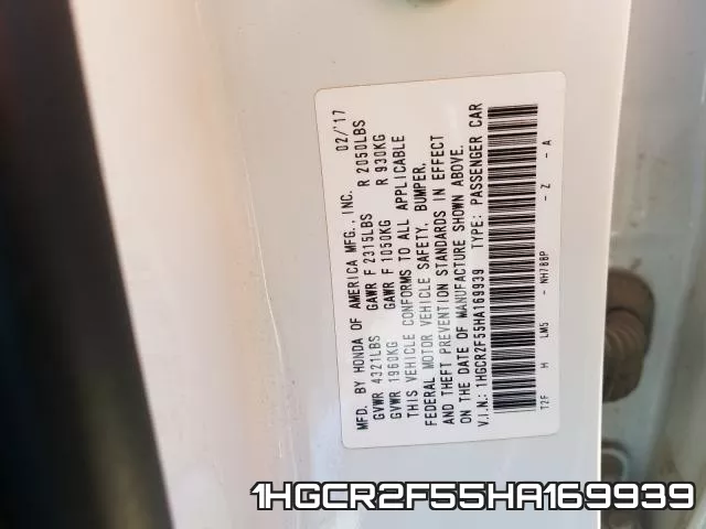 1HGCR2F55HA169939 фото 2