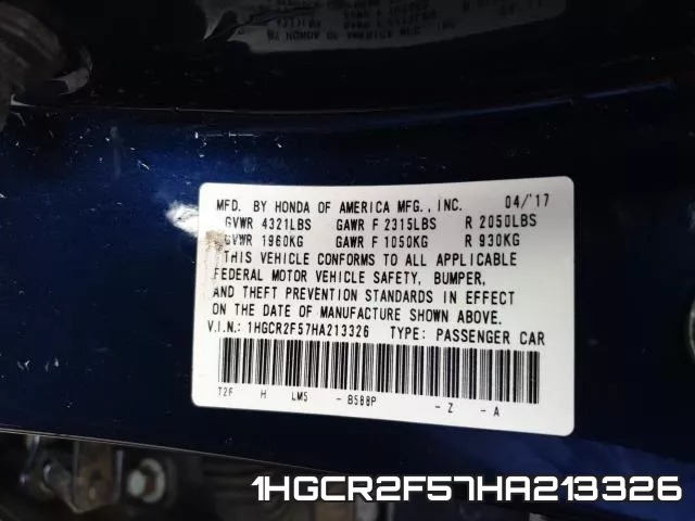1HGCR2F57HA213326 фото 2