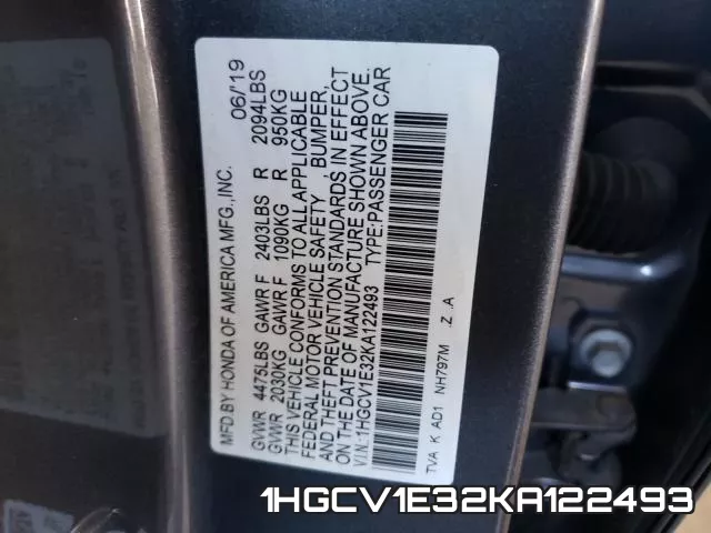 1HGCV1E32KA122493 фото 2