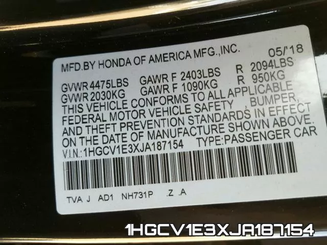 1HGCV1E3XJA187154 фото 2