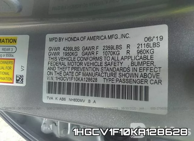 1HGCV1F10KA128628 фото 10