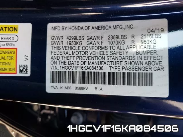 1HGCV1F16KA084506 фото 2