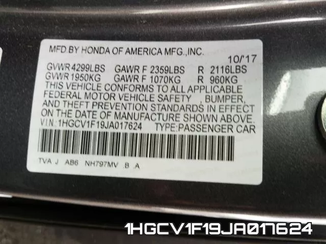 1HGCV1F19JA017624 фото 2