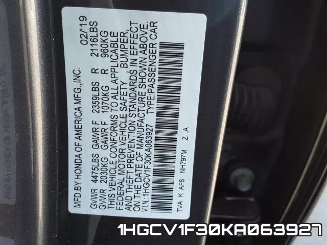 1HGCV1F30KA063927 фото 2
