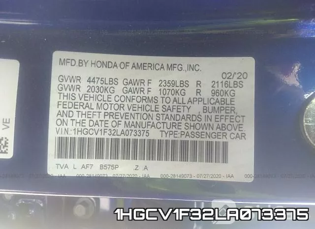 1HGCV1F32LA073375 фото 10
