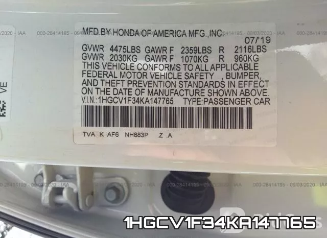 1HGCV1F34KA147765 фото 10