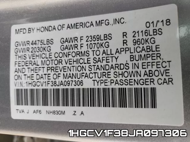 1HGCV1F38JA097306 фото 2