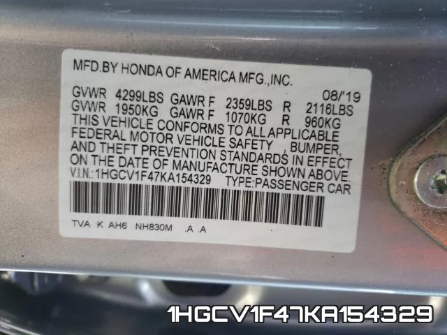 1HGCV1F47KA154329 фото 2