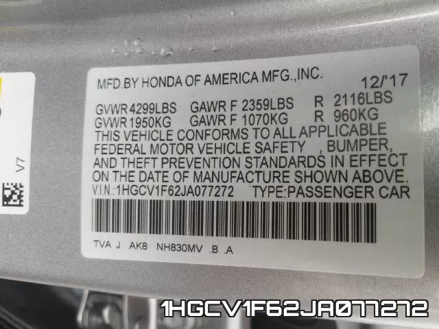 1HGCV1F62JA077272 фото 2