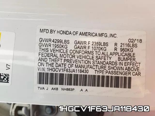 1HGCV1F63JA118430 фото 2
