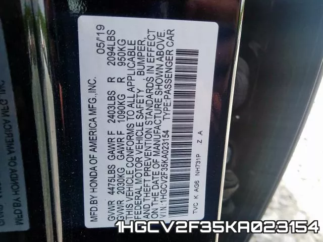 1HGCV2F35KA023154 фото 2