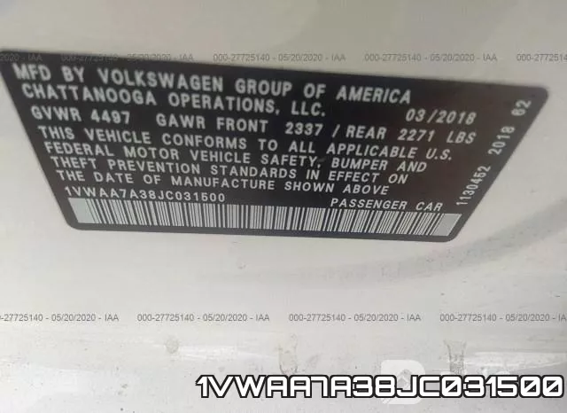 1VWAA7A38JC031500 фото 10