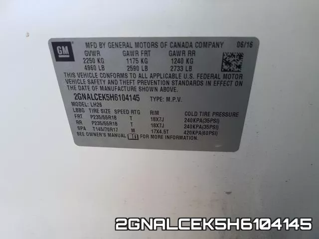 2GNALCEK5H6104145 фото 2