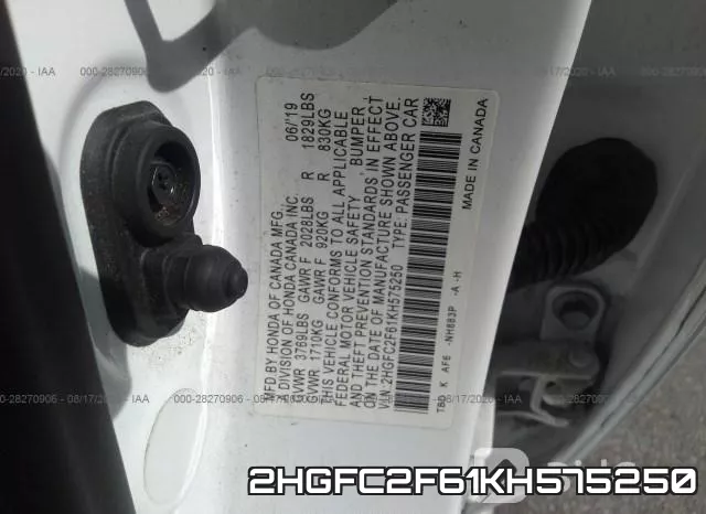 2HGFC2F61KH575250 фото 10