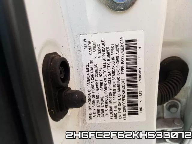 2HGFC2F62KH533072 фото 2