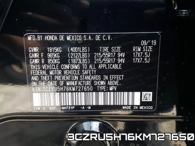 3CZRU5H76KM727650 фото 2