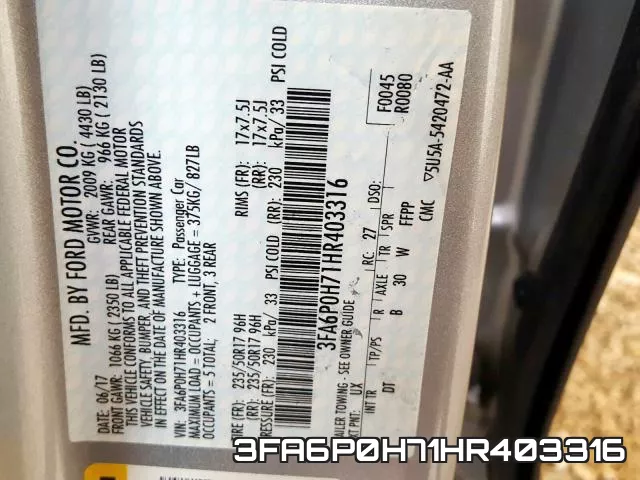 3FA6P0H71HR403316 фото 2