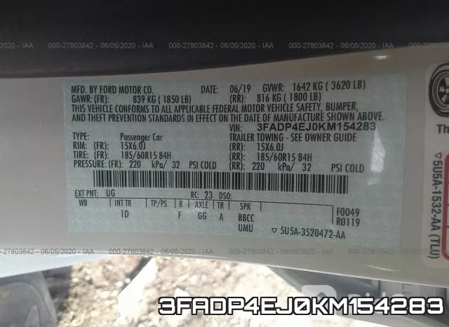 3FADP4EJ0KM154283 фото 10