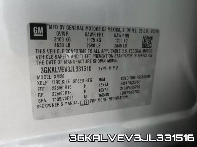 3GKALVEV3JL331516 фото 2