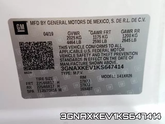 3GNAXKEV1KS647414 фото 2